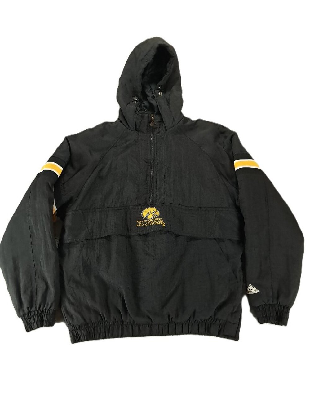 VTG Genuine Stuff Collegiate Iowa Hawkeyes Half Zip Hooded Jacket Boys XL 18-20